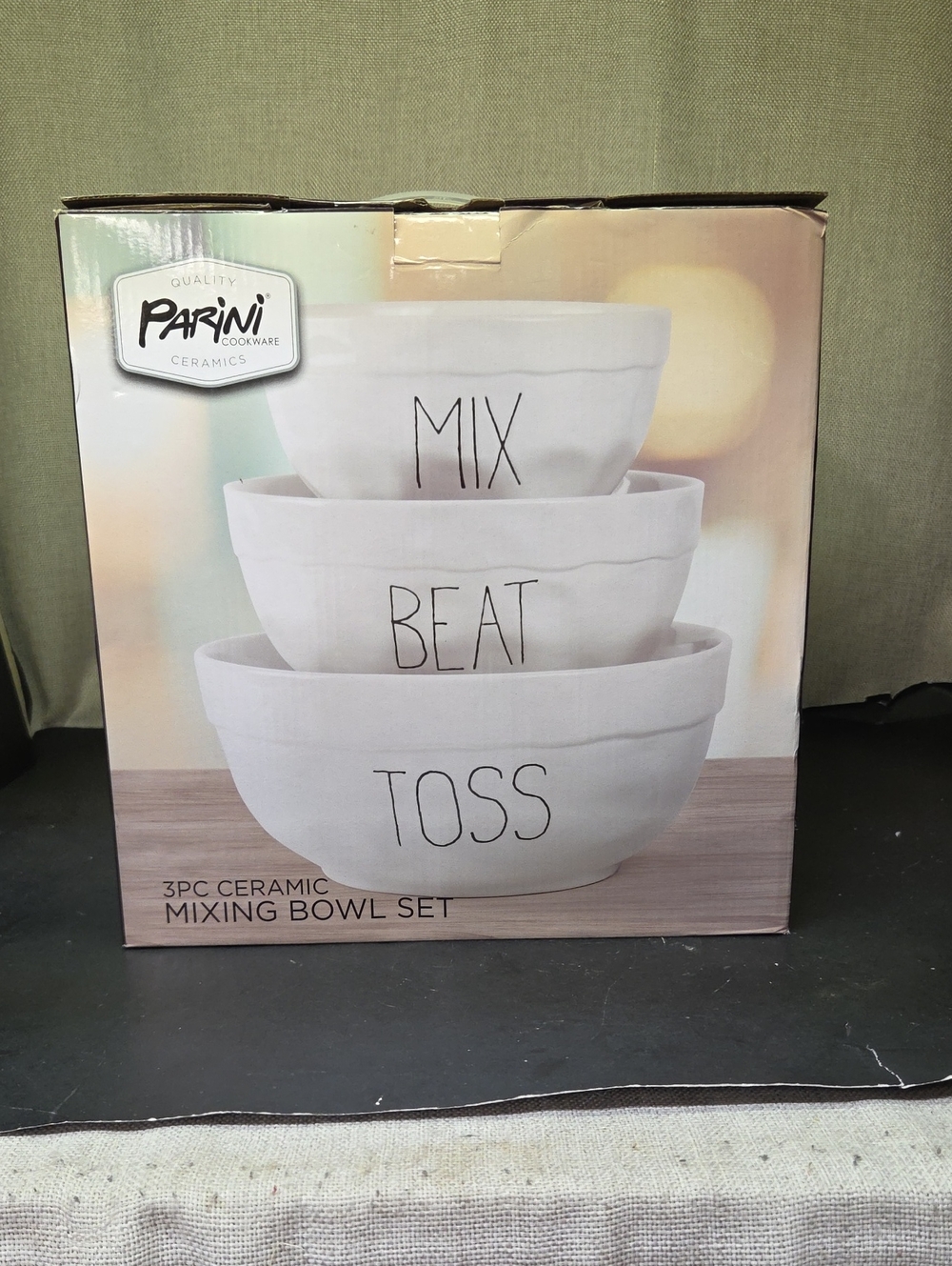 Parini 3 Piece Ceramic Mixing Bowl Set( Mix,Beat,Toss)  NIB